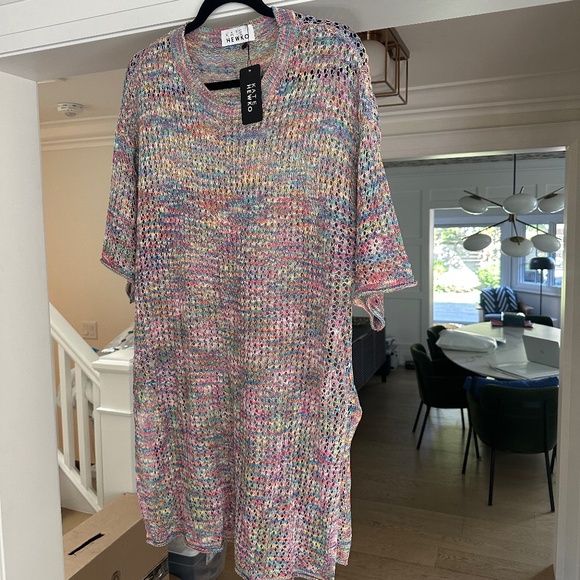 NWT KATE HEWKO Multicolour Crochet Sheer Tee with Side Slits- One Size Fits Most - Picture 7 of 16